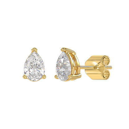 3-Prong Basket Pear Diamond Stud Earrings 2 ct, 10K Yellow Gold, angled view