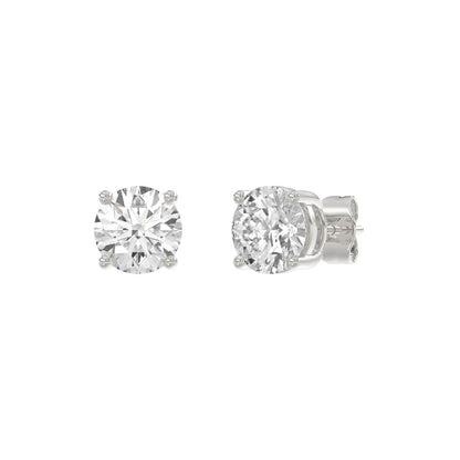 4-Prong Basket Round Brilliant Diamond Stud Earrings 3 ct, 10K White Gold, angled view