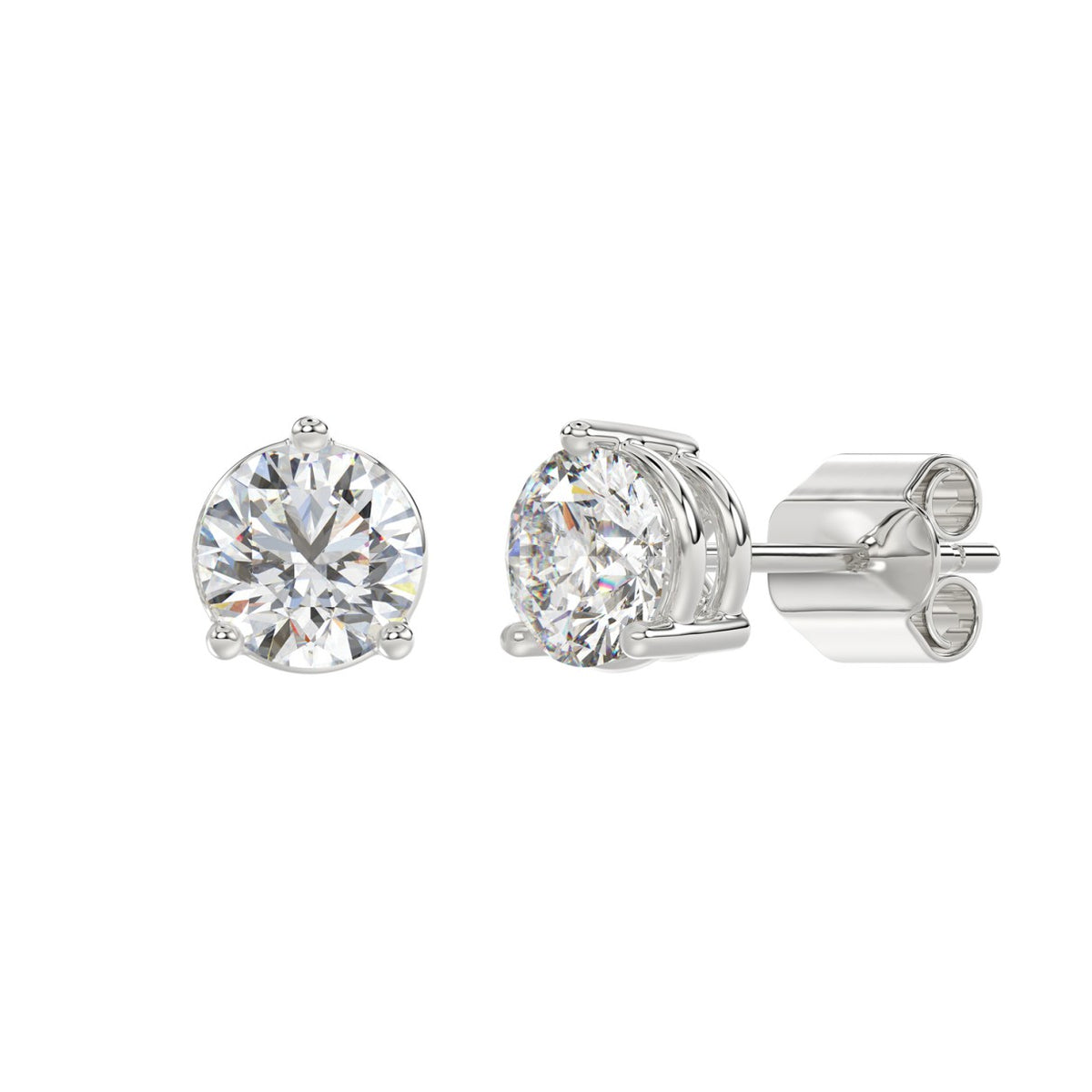 3-Prong Basket Round Brilliant Diamond Stud Earrings 4 ct, 10K White Gold, angled view