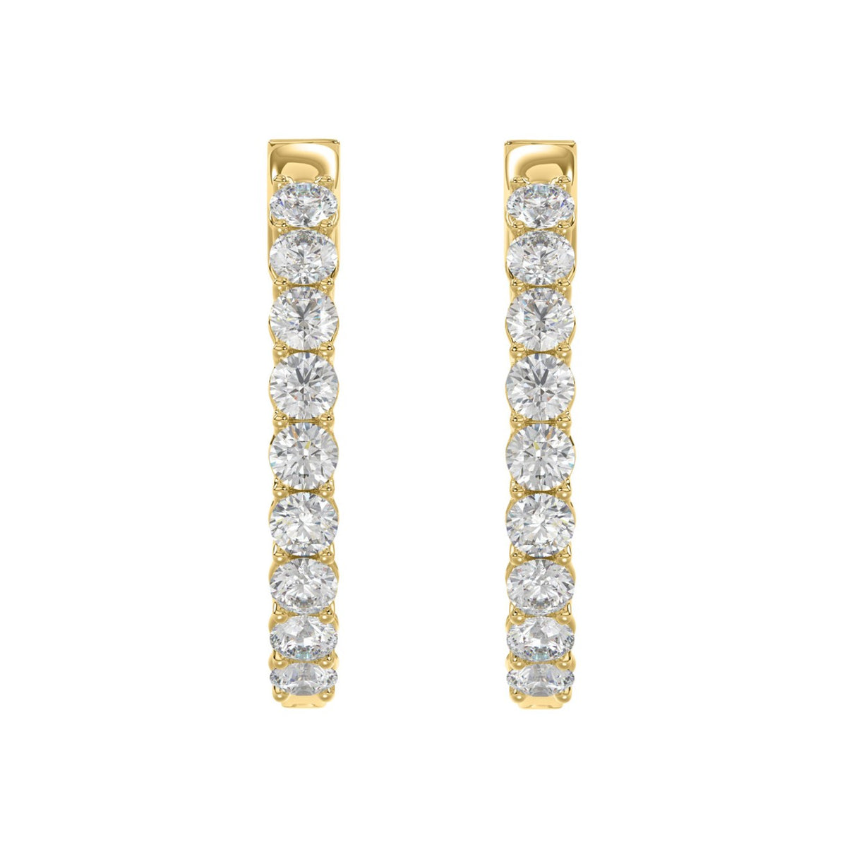 Inside-Out Round Diamond Hoop Earrings 3 ct, 10K Yellow Gold, angled view