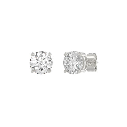 4-Prong Basket Round Brilliant Diamond Stud Earrings 2.5 ct, 10K White Gold, angled view