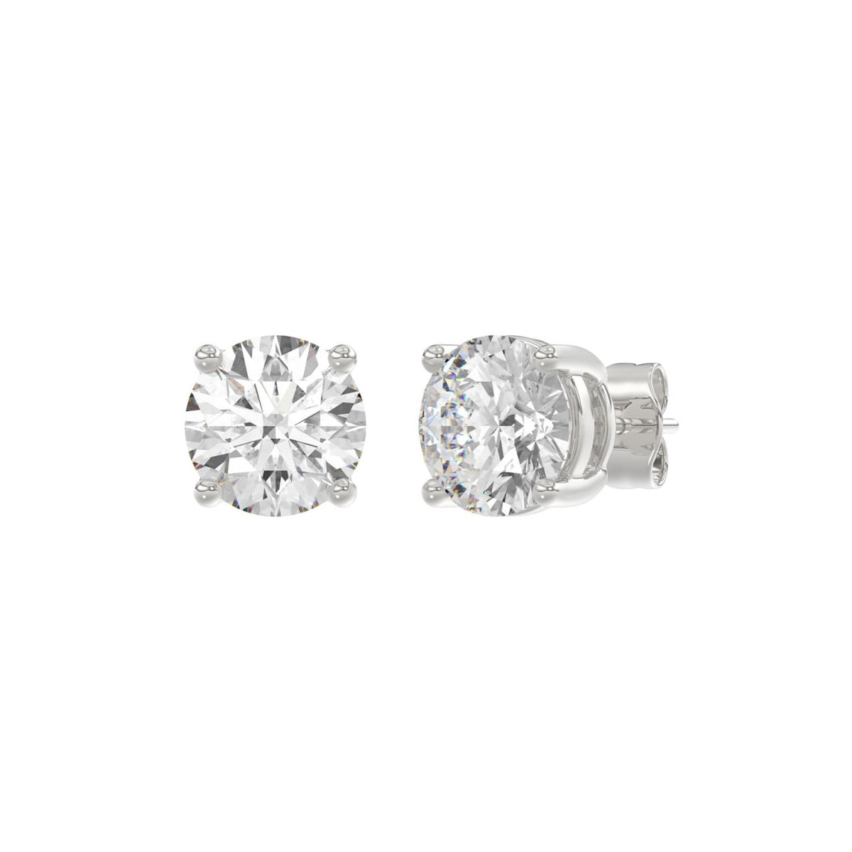 4-Prong Basket Round Brilliant Diamond Stud Earrings 4 ct, 10K White Gold, angled view