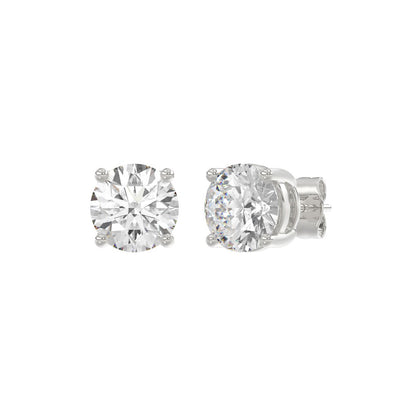 4-Prong Basket Round Brilliant Diamond Stud Earrings 4 ct, 10K White Gold, angled view