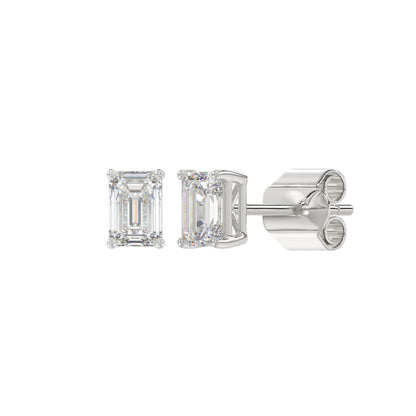 4-Prong Basket Emerald Cut Diamond Stud Earrings 1 ct, 10K White Gold, angled view