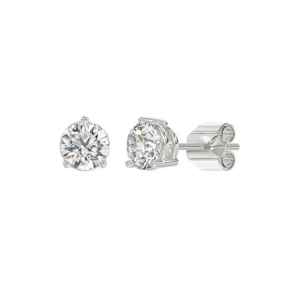 3-Prong Basket Round Brilliant Diamond Stud Earrings 2 ct, 10K White Gold, angled view