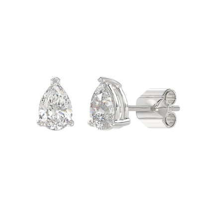 3-Prong Basket Pear Diamond Stud Earrings 2 ct, 10K White Gold, angled view