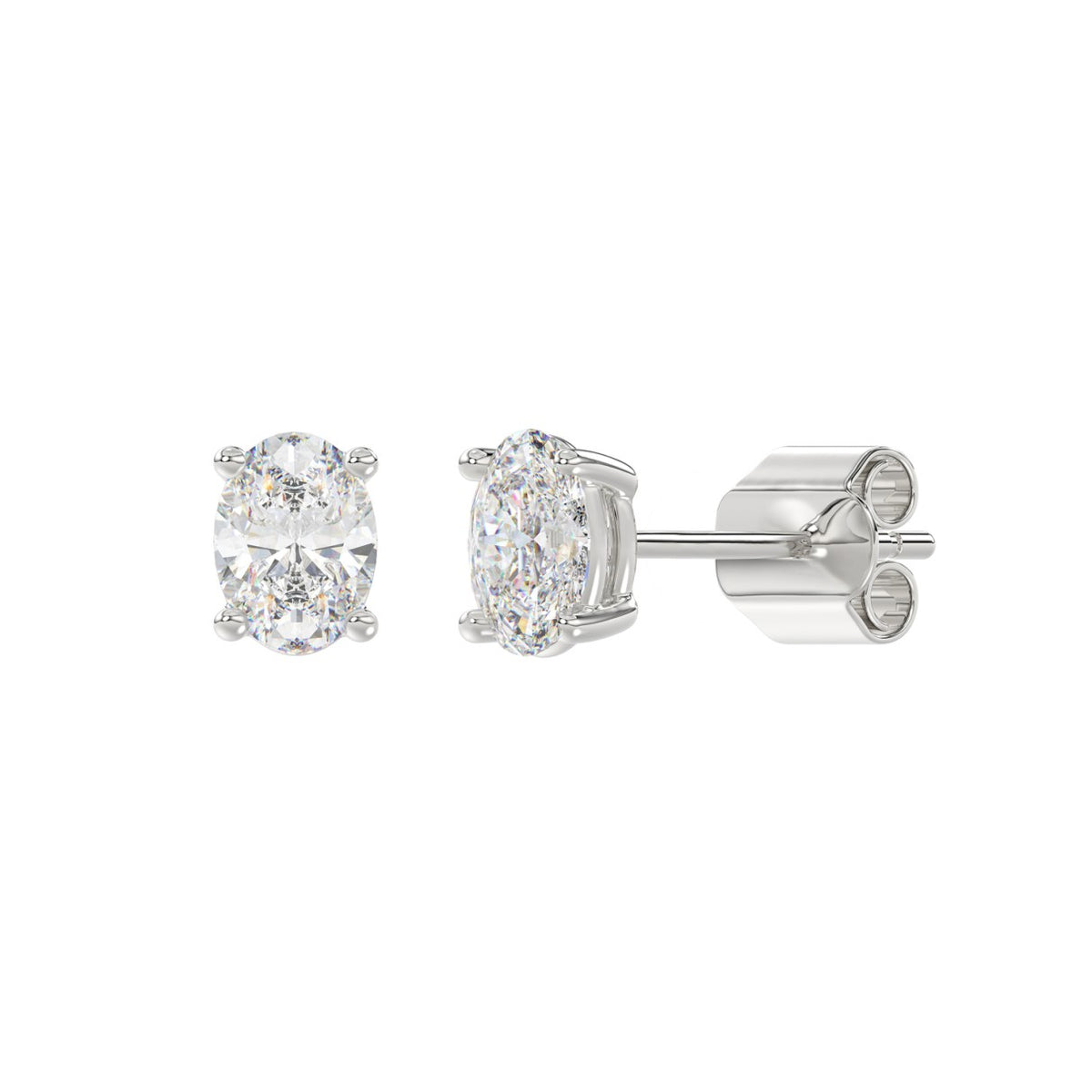 4-Prong Basket Oval Diamond Stud Earrings 1.5 ct, 10K White Gold, angled view