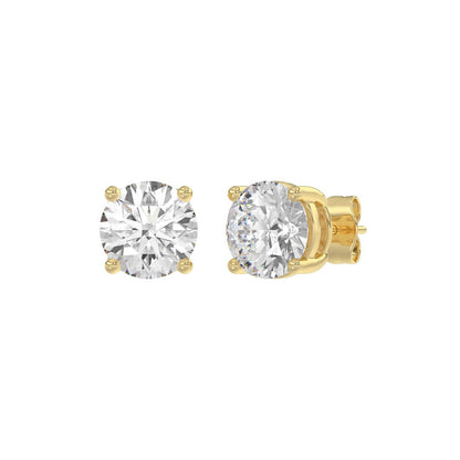 4-Prong Basket Round Brilliant Diamond Stud Earrings 4 ct, 10K Yellow Gold, angled view