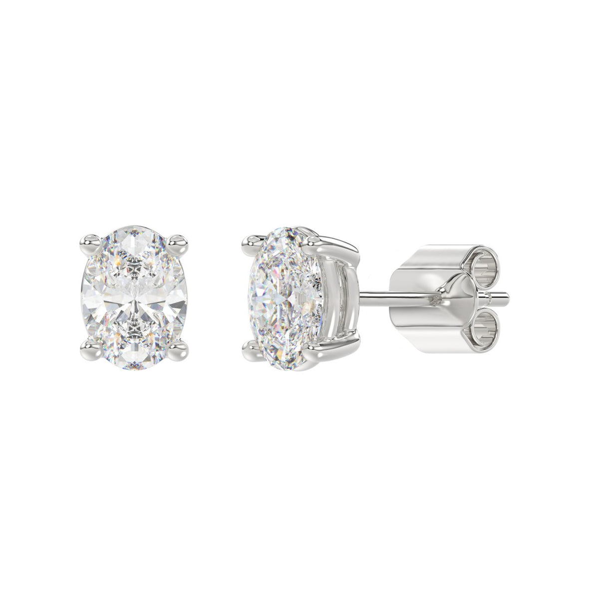 4-Prong Basket Oval Diamond Stud Earrings 2.5 ct, 10K White Gold, angled view