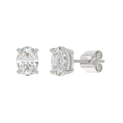 4-Prong Basket Oval Diamond Stud Earrings 2.5 ct, 10K White Gold, angled view