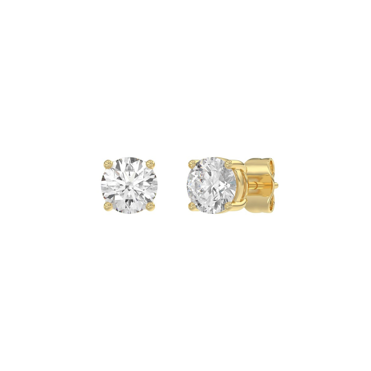 4-Prong Basket Round Brilliant Diamond Stud Earrings 1.5 ct, 10K Yellow Gold, angled view