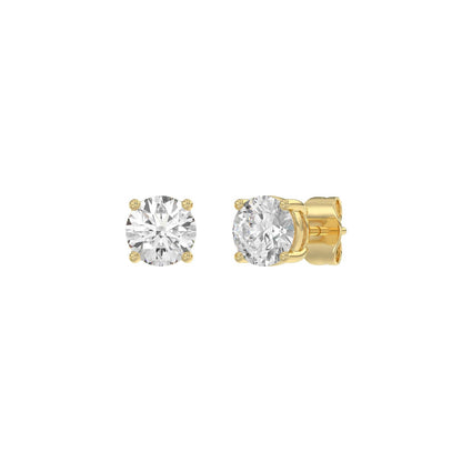 4-Prong Basket Round Brilliant Diamond Stud Earrings 1.5 ct, 10K Yellow Gold, angled view