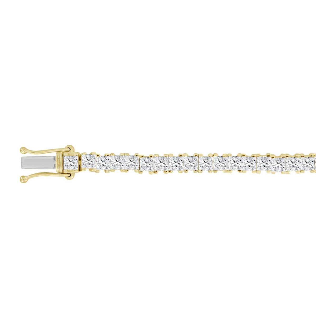 Classic 4 Prong Princess Diamond Tennis Bracelet approx. 7 ct, 10K Yellow Gold, top view