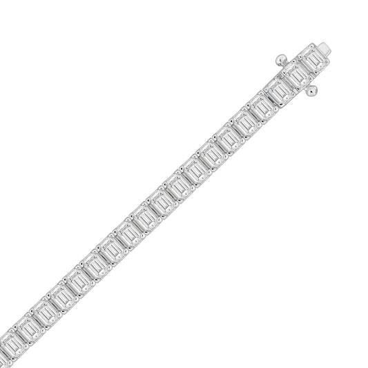Classic 4 Prong Emerald Cut Diamond Tennis Bracelet approx. 9 ct, 10K White Gold, top view