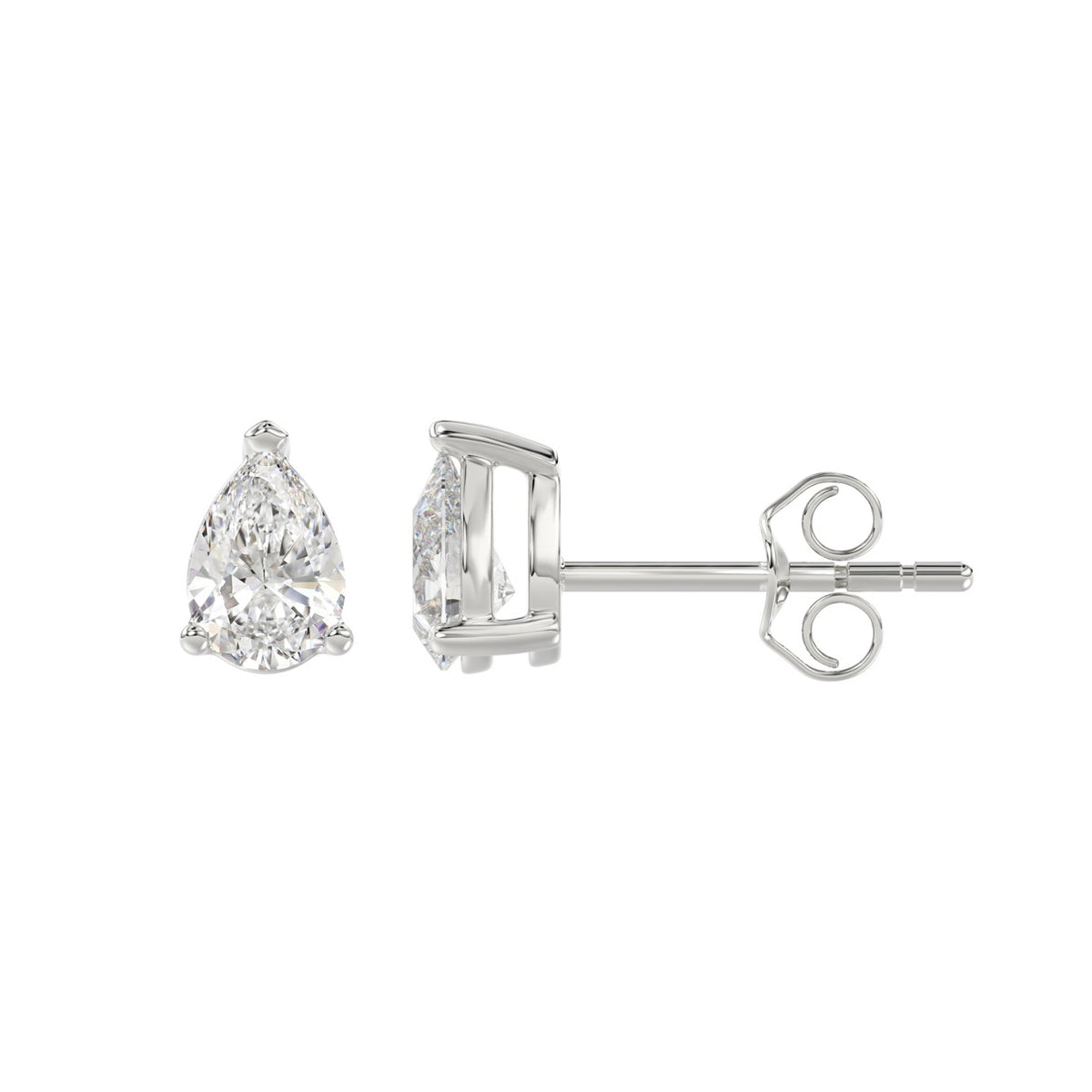3-Prong Basket Pear Diamond Stud Earrings 1 ct, 10K White Gold, flat view