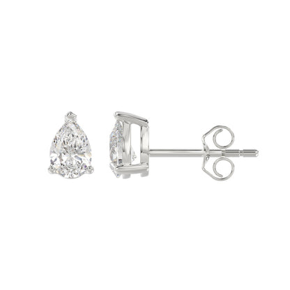 3-Prong Basket Pear Diamond Stud Earrings 1 ct, 10K White Gold, flat view