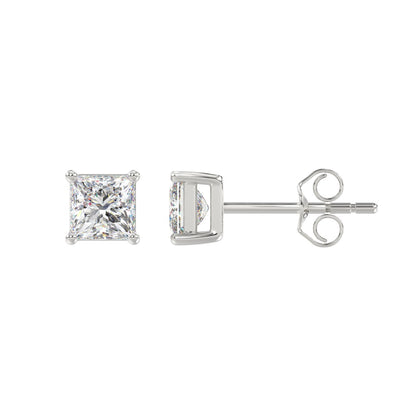 4-Prong Basket Princess Diamond Stud Earrings 1.5 ct, 10K White Gold, flat view