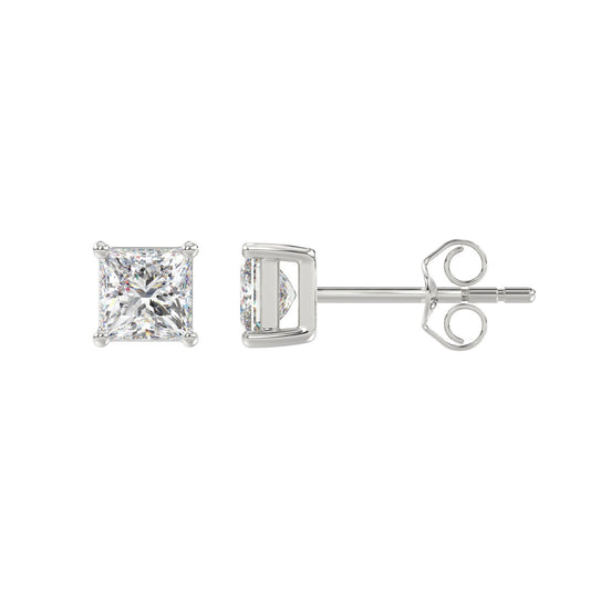 4-Prong Basket Princess Diamond Stud Earrings 1.5 ct, 10K White Gold, flat view