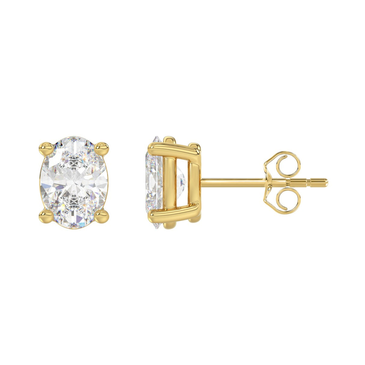4-Prong Basket Oval Diamond Stud Earrings 4 ct, 10K Yellow Gold, flat view