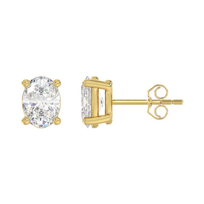 4-Prong Basket Oval Diamond Stud Earrings 4 ct, 10K Yellow Gold, flat view