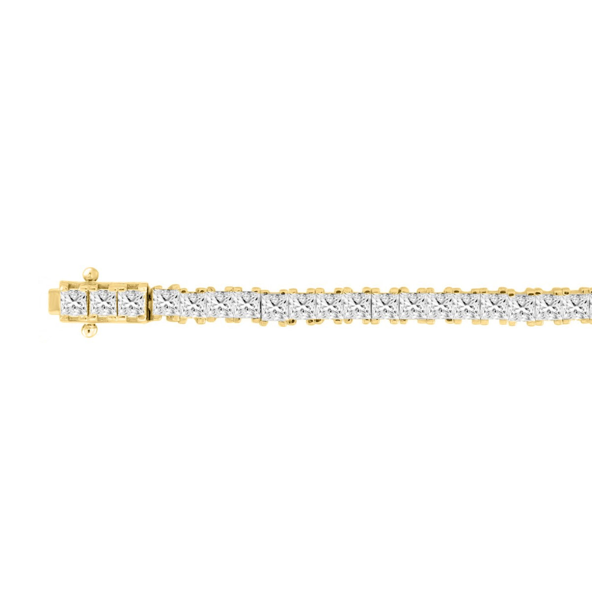 Classic 4 Prong Princess Diamond Tennis Bracelet approx. 7 ct, 10K Yellow Gold, flat view