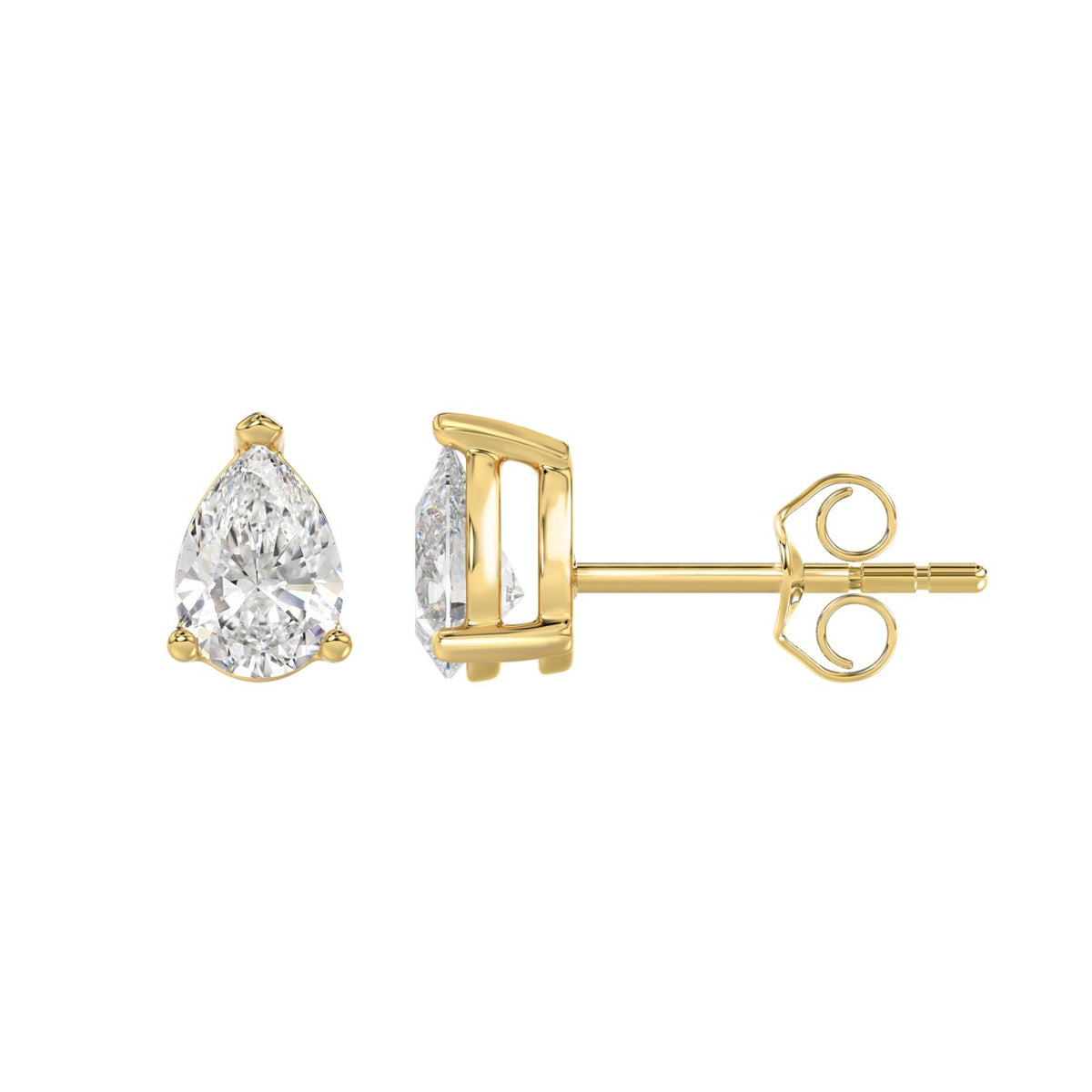 3-Prong Basket Pear Diamond Stud Earrings 1.5 ct, 10K Yellow Gold, flat view