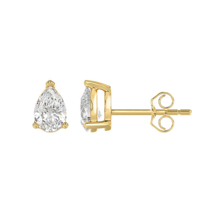 3-Prong Basket Pear Diamond Stud Earrings 1.5 ct, 10K Yellow Gold, flat view