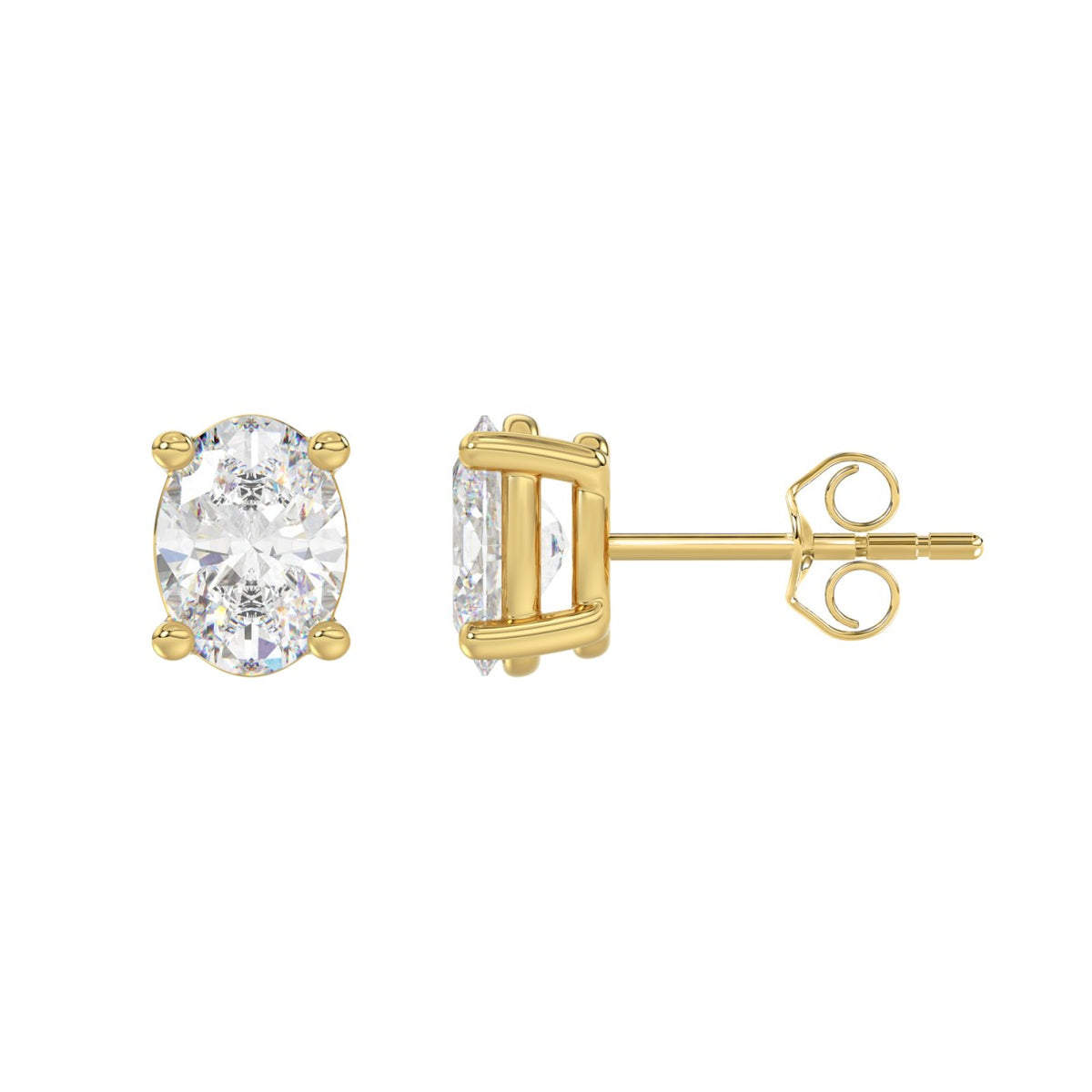 4-Prong Basket Oval Diamond Stud Earrings 2.5 ct, 10K Yellow Gold, flat view