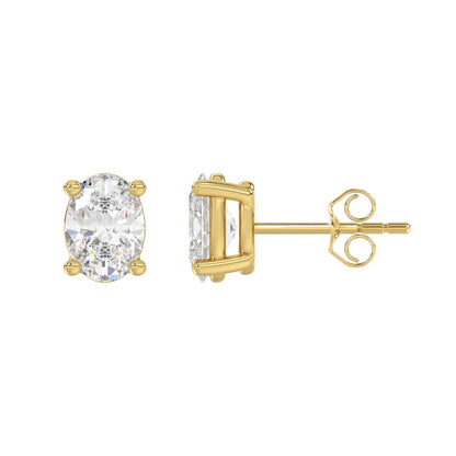 4-Prong Basket Oval Diamond Stud Earrings 2.5 ct, 10K Yellow Gold, flat view