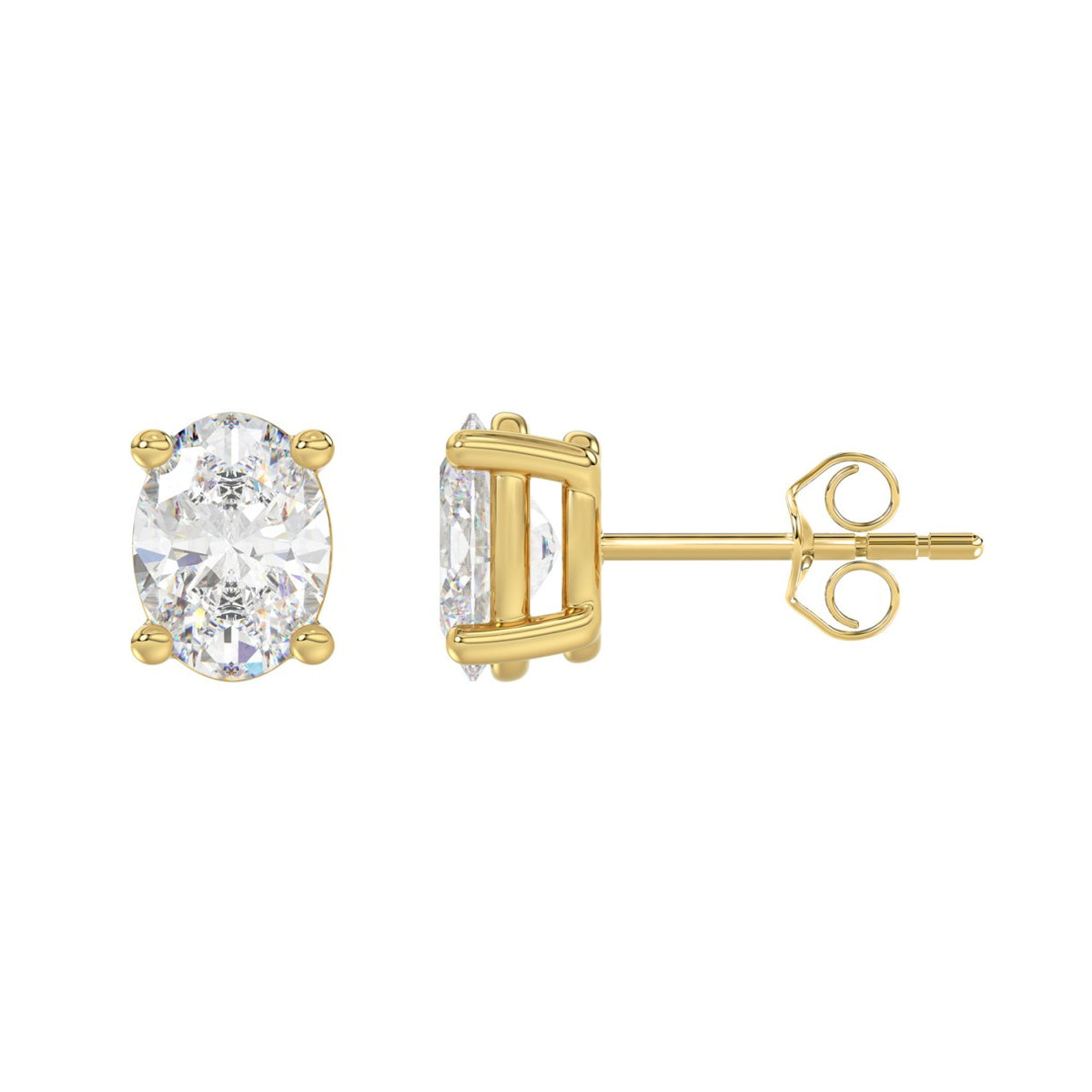 4-Prong Basket Oval Diamond Stud Earrings 3 ct, 10K Yellow Gold, flat view