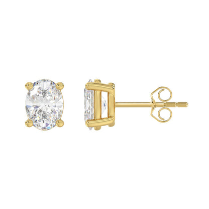 4-Prong Basket Oval Diamond Stud Earrings 3 ct, 10K Yellow Gold, flat view