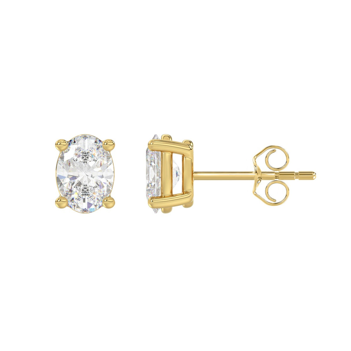 4-Prong Basket Oval Diamond Stud Earrings 2 ct, 10K Yellow Gold, flat view