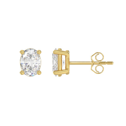 4-Prong Basket Oval Diamond Stud Earrings 2 ct, 10K Yellow Gold, flat view