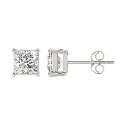 4-Prong Basket Princess Diamond Stud Earrings 3 ct, 10K White Gold, flat view