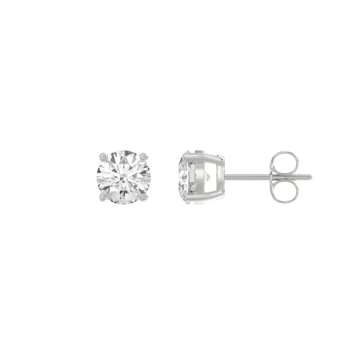 4-Prong Basket Round Brilliant Diamond Stud Earrings 1.5 ct, 10K White Gold, flat view