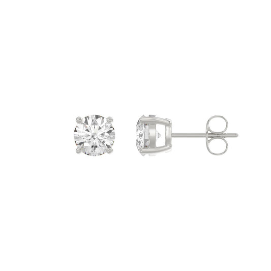4-Prong Basket Round Brilliant Diamond Stud Earrings 1.5 ct, 10K White Gold, flat view