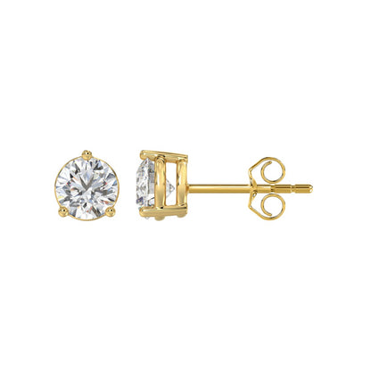 3-Prong Basket Round Brilliant Diamond Stud Earrings 2 ct, 10K Yellow Gold, flat view