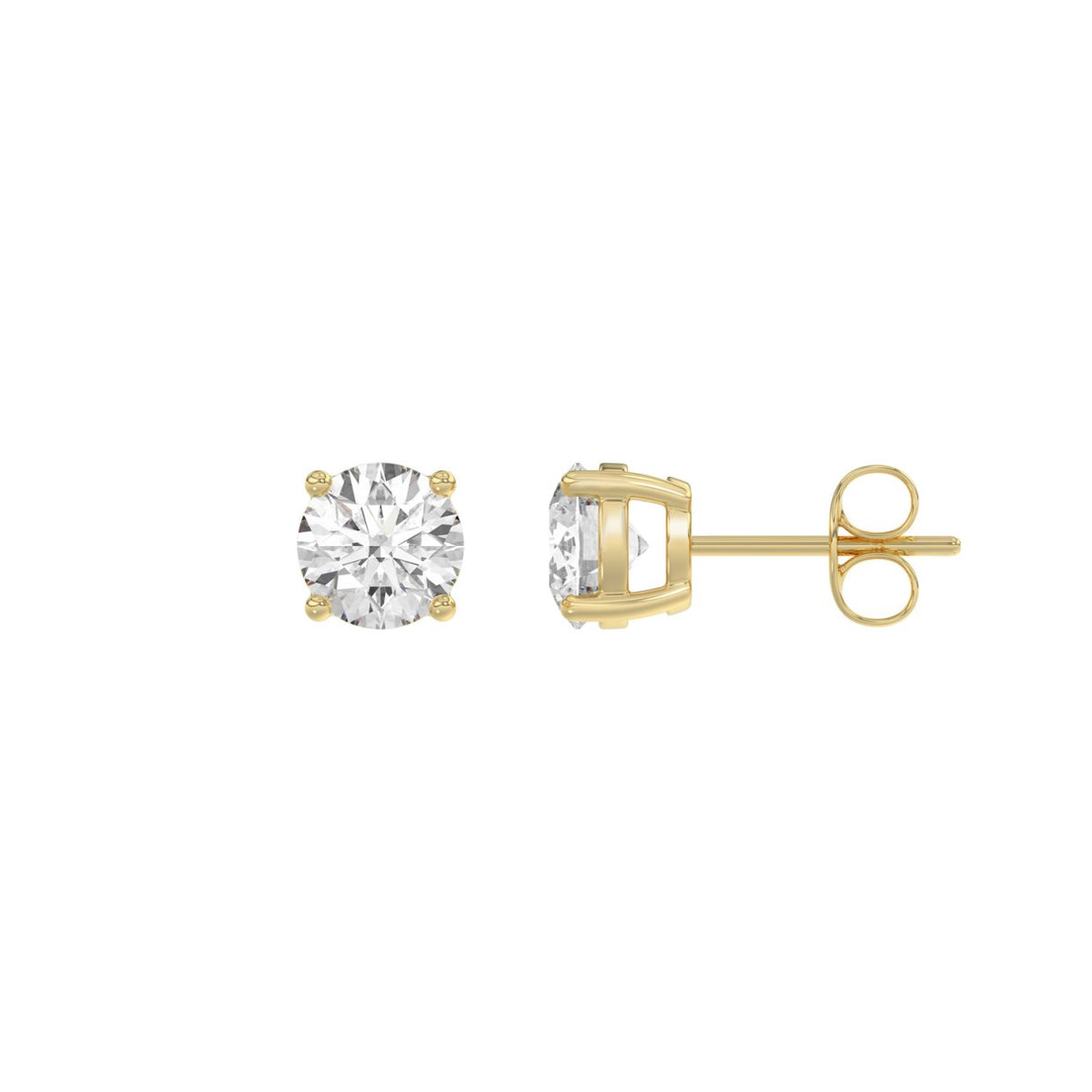 4-Prong Basket Round Brilliant Diamond Stud Earrings 1.5 ct, 10K Yellow Gold, flat view