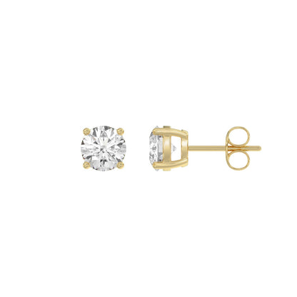 4-Prong Basket Round Brilliant Diamond Stud Earrings 1.5 ct, 10K Yellow Gold, flat view