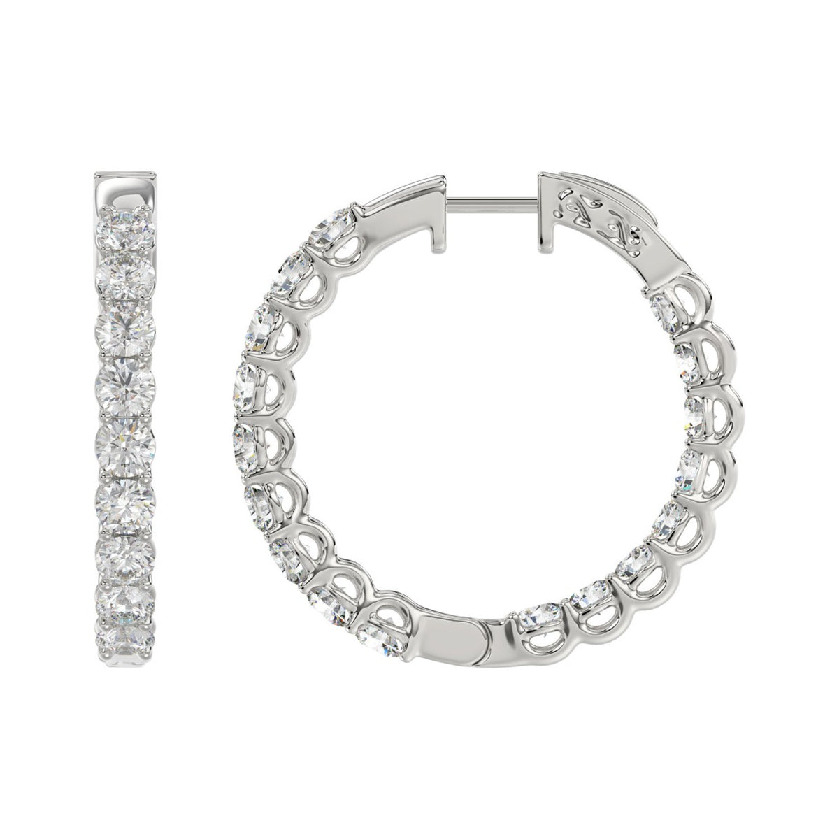 Inside-Out Round Diamond Hoop Earrings 5 ct, 10K White Gold, flat view