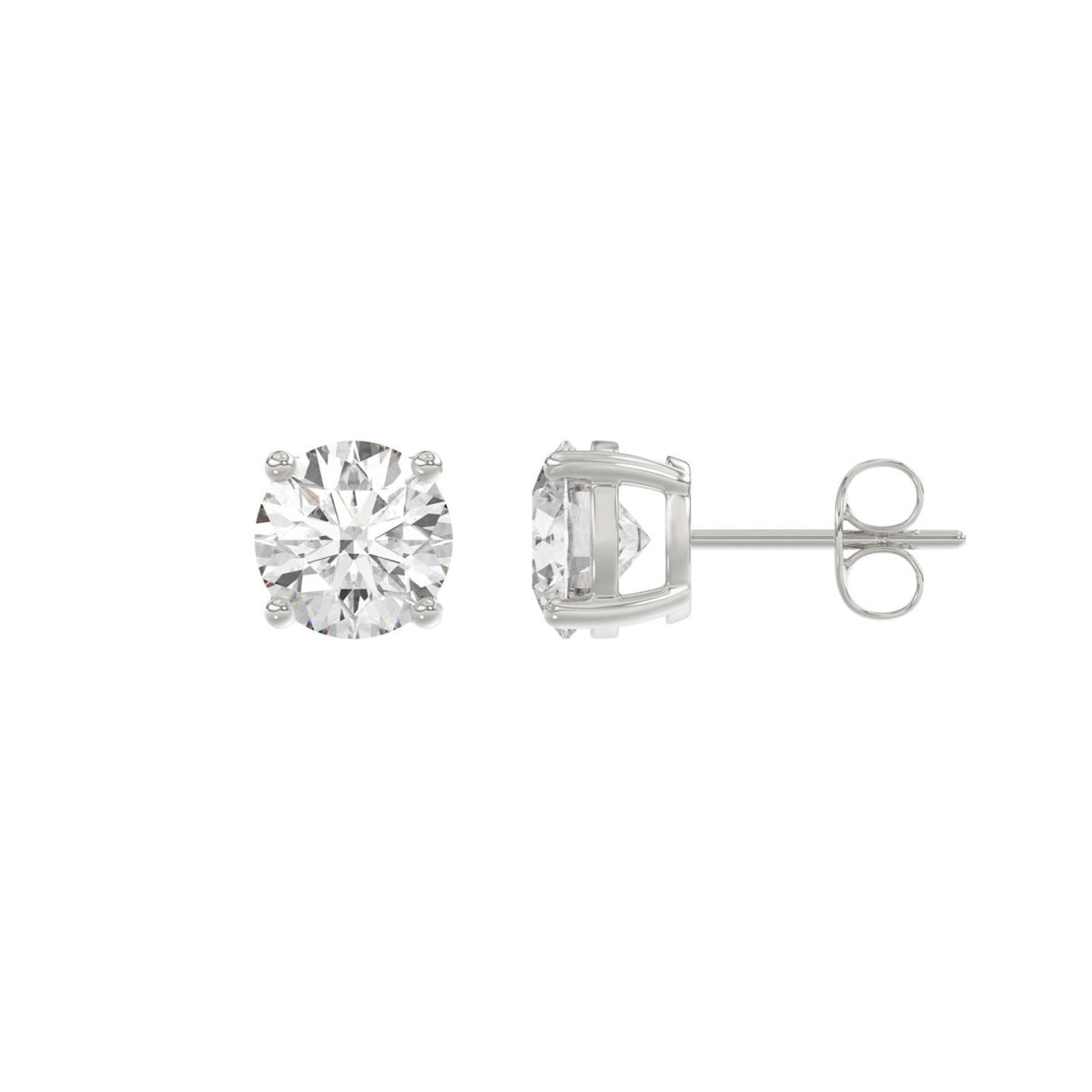 4-Prong Basket Round Brilliant Diamond Stud Earrings 2.5 ct, 10K White Gold, flat view
