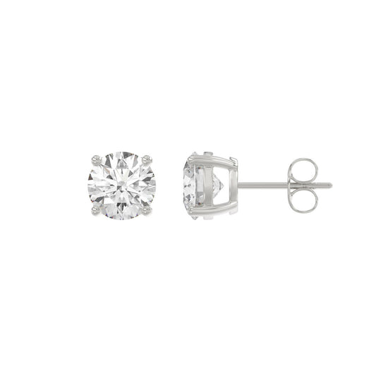 4-Prong Basket Round Brilliant Diamond Stud Earrings 2.5 ct, 10K White Gold, flat view