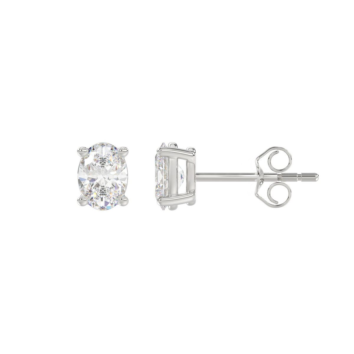 4-Prong Basket Oval Diamond Stud Earrings 1 ct, 10K White Gold, flat view