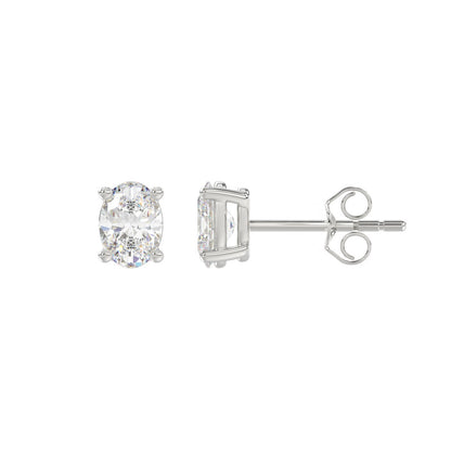 4-Prong Basket Oval Diamond Stud Earrings 1 ct, 10K White Gold, flat view