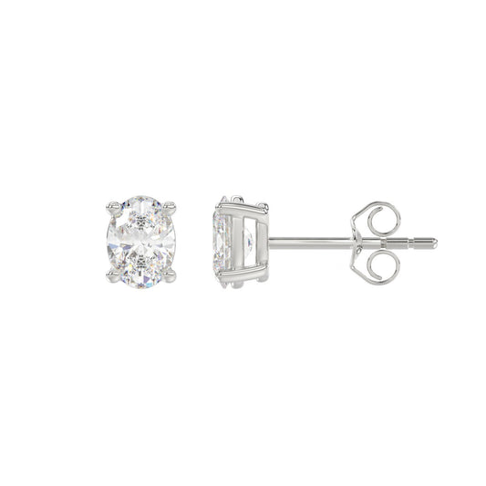 4-Prong Basket Oval Diamond Stud Earrings 1 ct, 10K White Gold, flat view