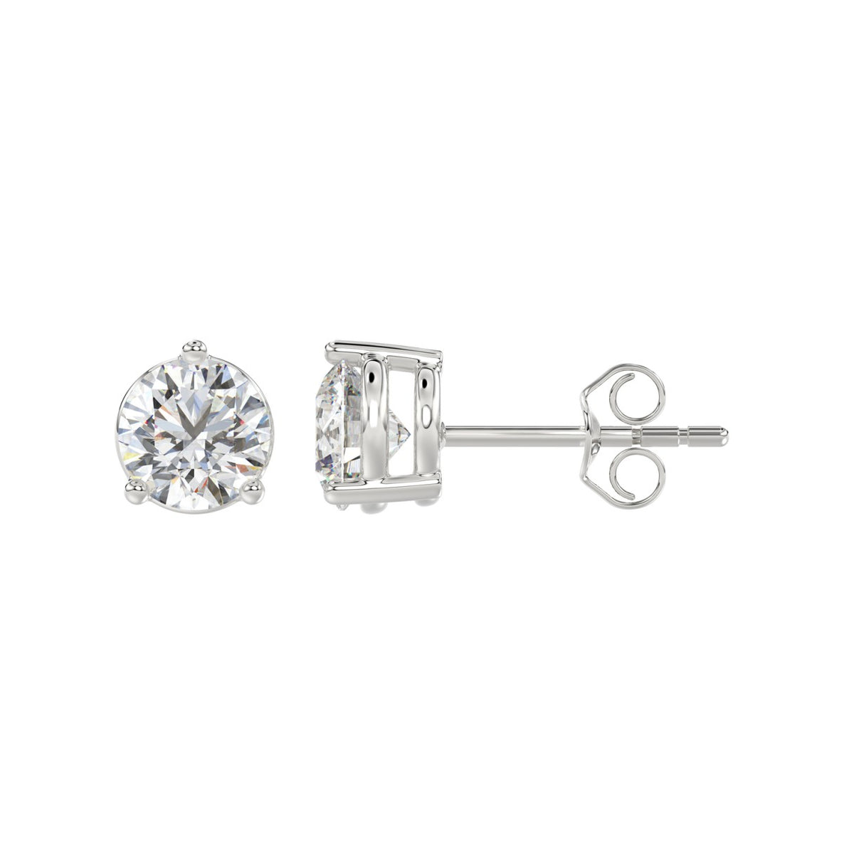 3-Prong Basket Round Brilliant Diamond Stud Earrings 2.5 ct, 10K White Gold, flat view