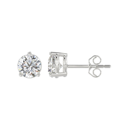 3-Prong Basket Round Brilliant Diamond Stud Earrings 2.5 ct, 10K White Gold, flat view