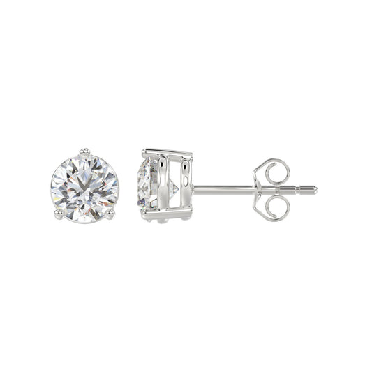3-Prong Basket Round Brilliant Diamond Stud Earrings 2.5 ct, 10K White Gold, flat view