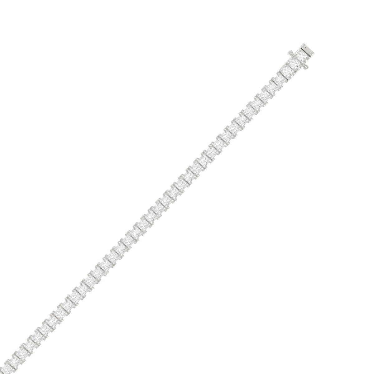 Classic 4 Prong Princess Diamond Tennis Bracelet approx. 7 ct, 10K White Gold, flat view