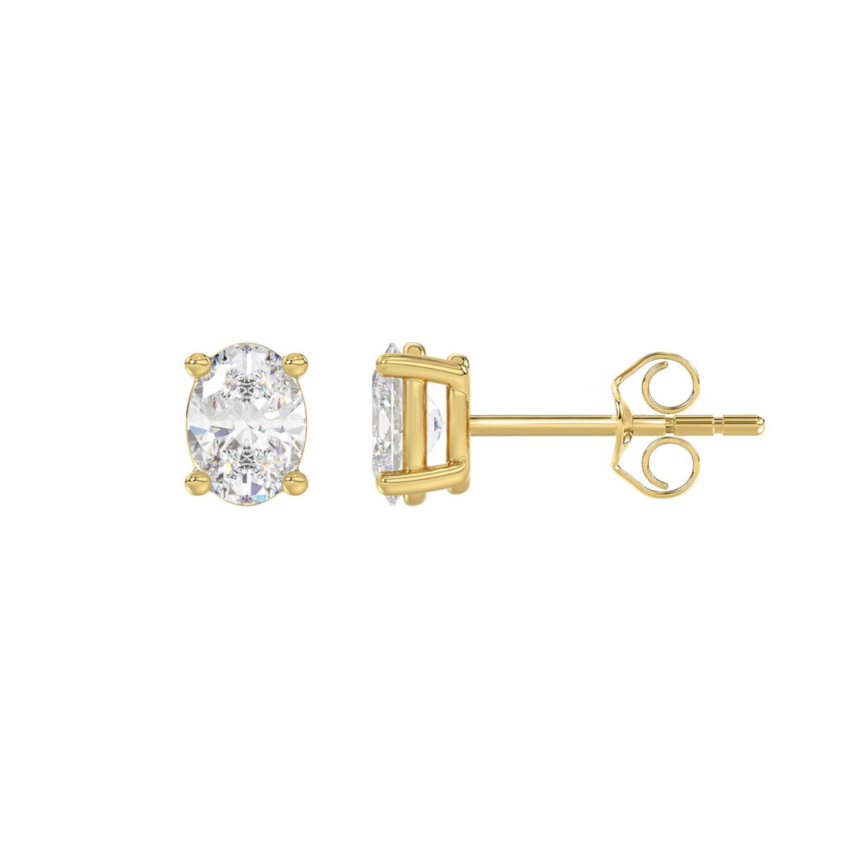 4-Prong Basket Oval Diamond Stud Earrings 1 ct, 10K Yellow Gold, flat view